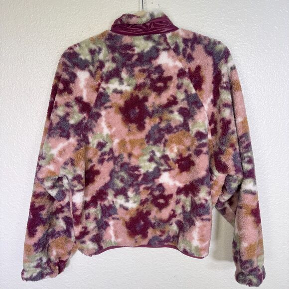 Calme Jacket Womens Small Fleece Bomber Watercolor Floral Boho Cosmic Lined Coat - Picture 3 of 12
